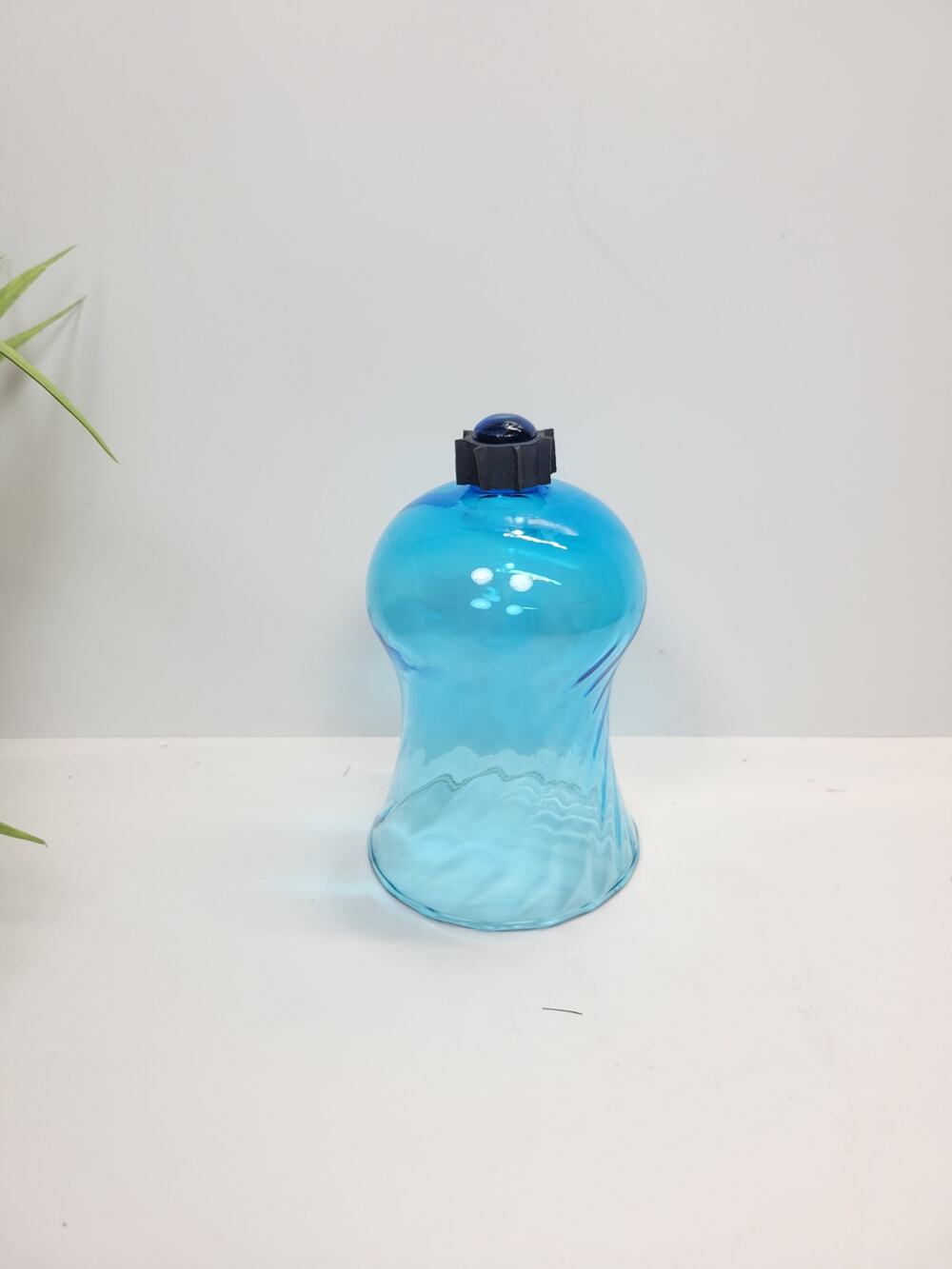 Vintage Homco Blue Swirl Glass Peg Votive Candle Holder Tulip Fluted Sconce Cup